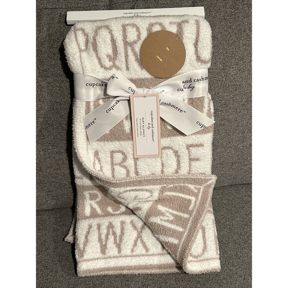 Cupcakes and Cashmere Beige Cream ABC Alphabet Baby Blanket Unisex Soft Cozy New - Picture 2 of 6